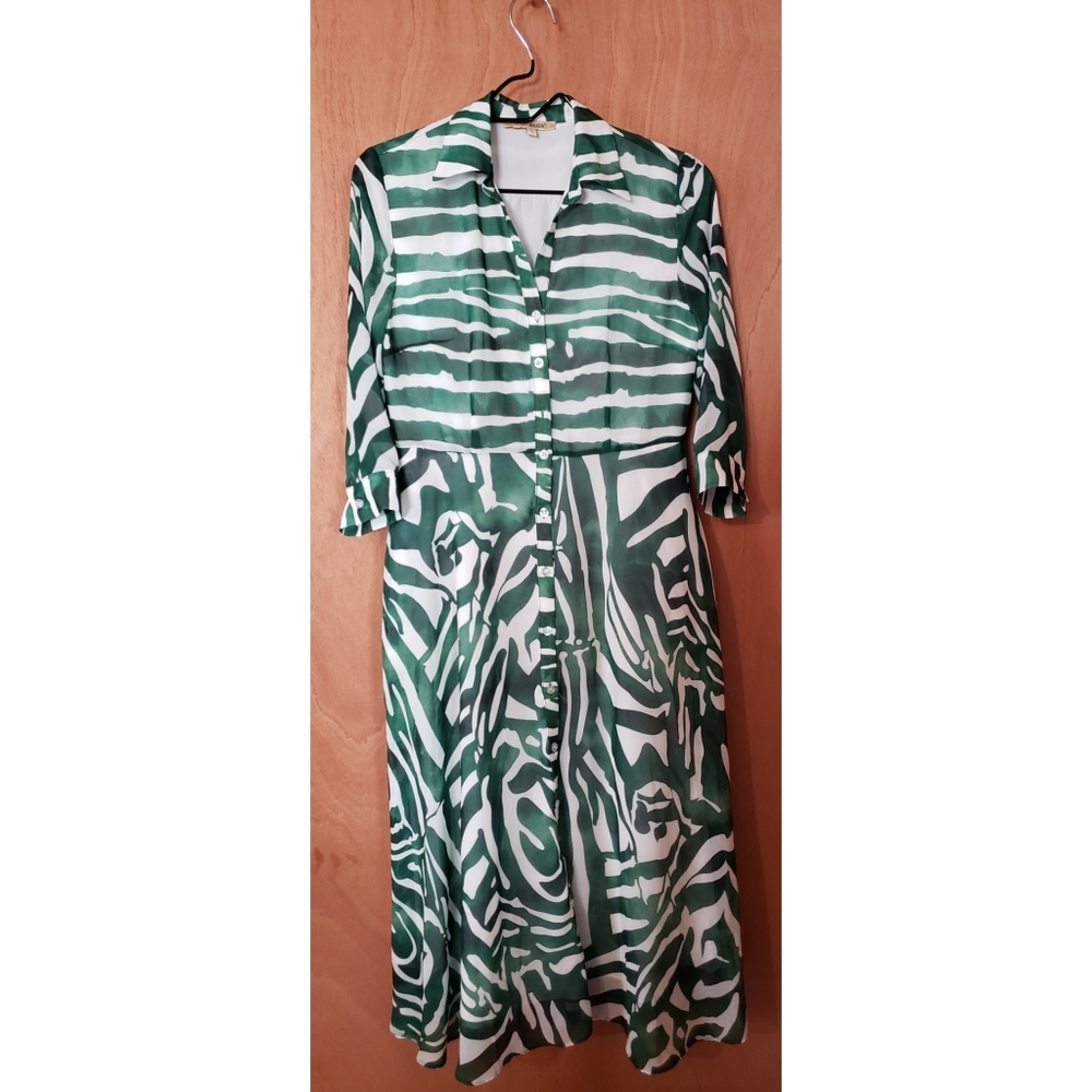 Marc Feier Button Up Shirtdress Retro Green Zebra